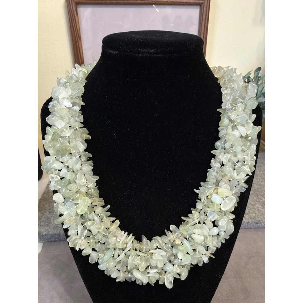 Prehnite Gemstone Chip Bead Necklace Multi-Strand Lobster Clasp